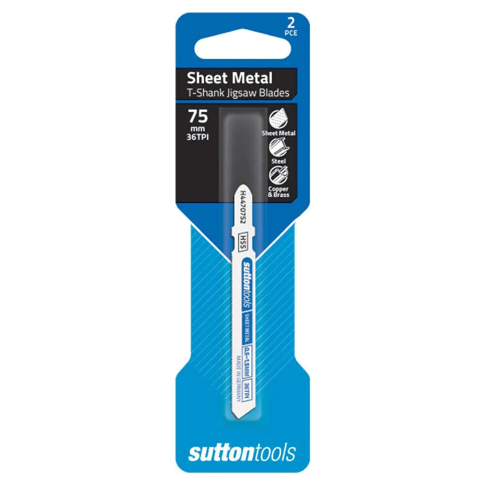 Sutton T-Shank Jigsaw Blade Sheet Metal 36 TPI 75mm - 2 Piece