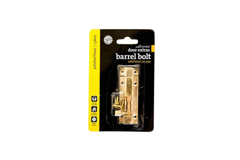 Trio Barrel Bolt Polished Brass 25 x 65mm