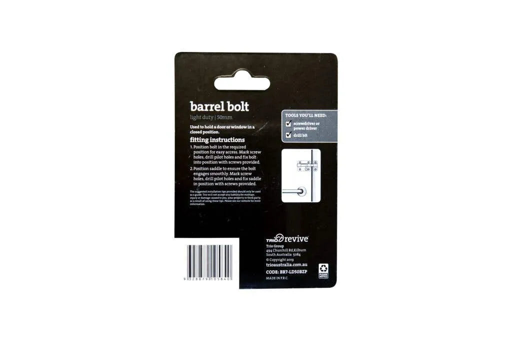 Trio Barrel Bolt Zinc Plated 50mm