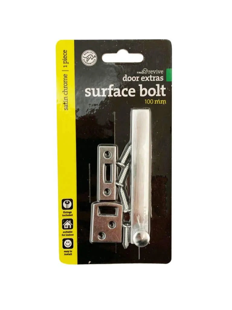Trio Surface Bolt Satin Chrome 100mm