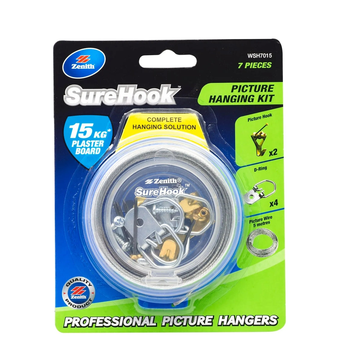 Zenith 15kg Brass Plated SureHook 7 Piece Picture Hanging Kit