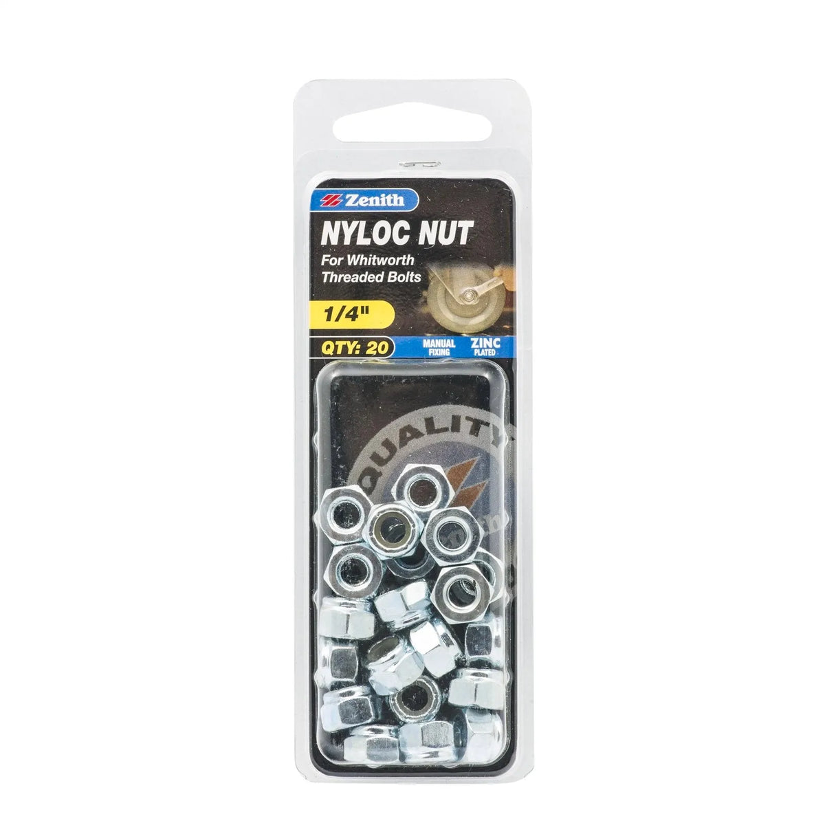 Zenith 1/4" ZP Nyloc Nuts - 20 Pack