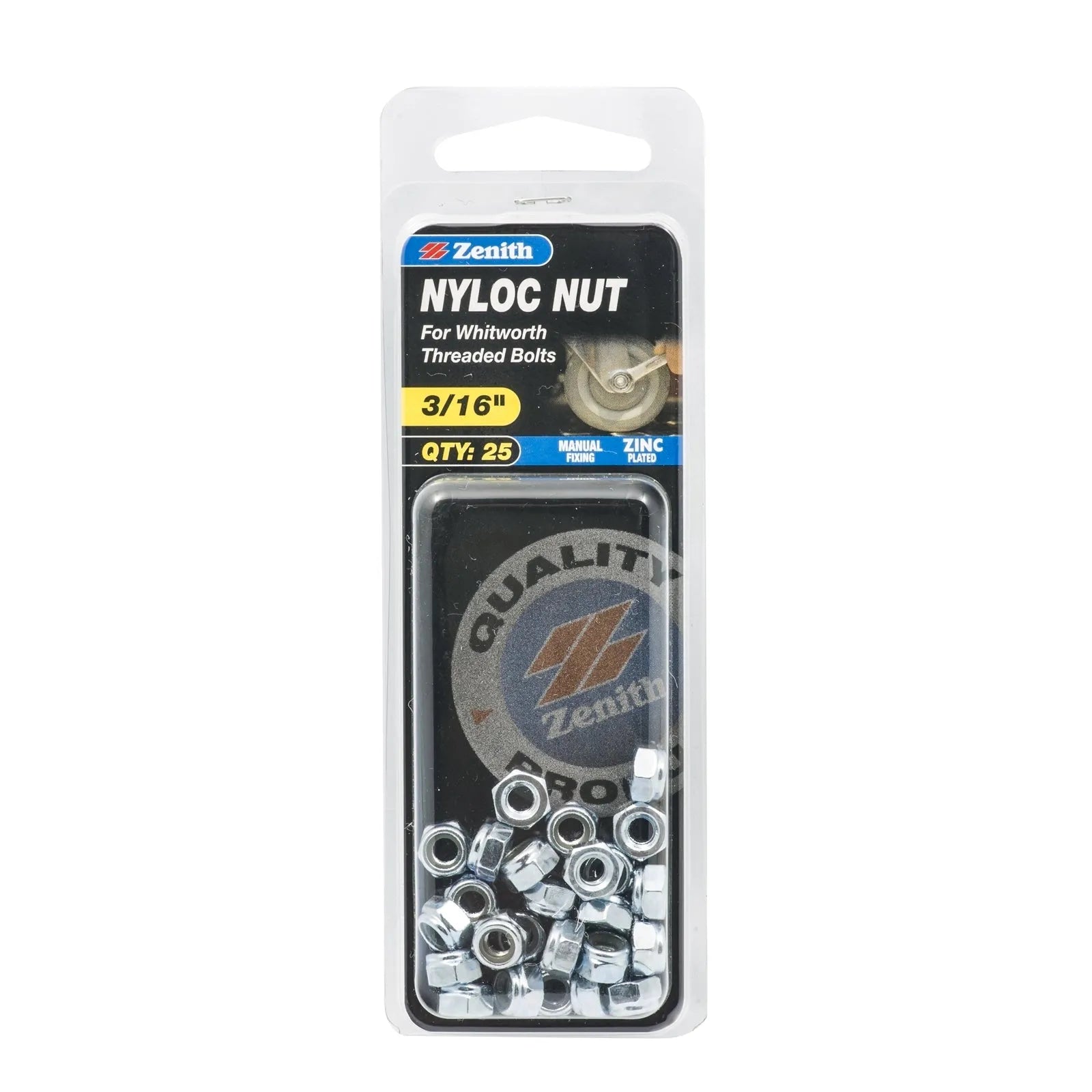 Zenith 3/16" ZP Nyloc Nuts - 25 Pack