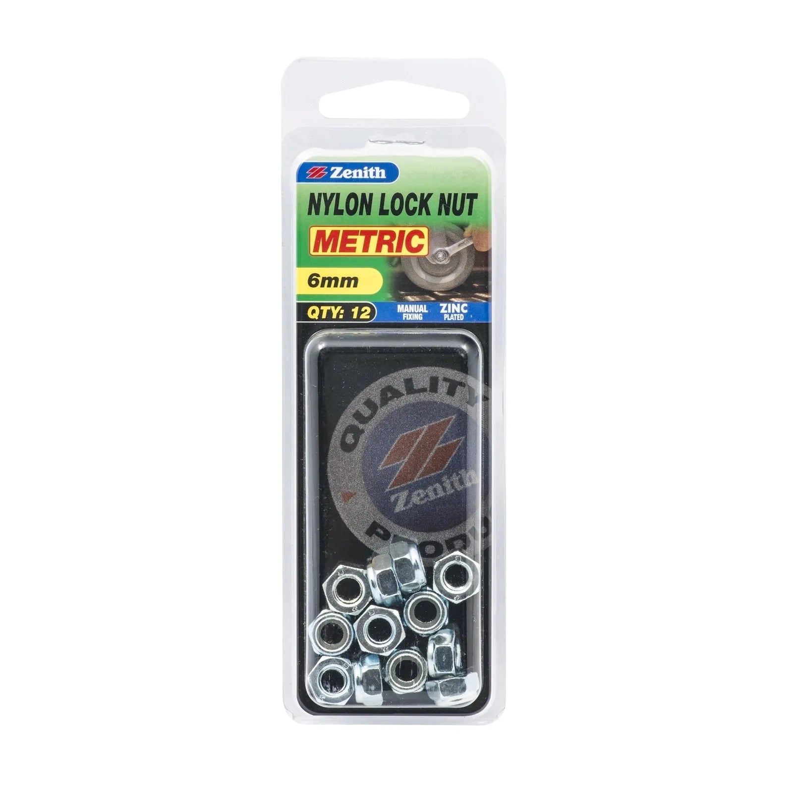 Zenith 6mm ZP Nylon Lock Nut - 12 Pack