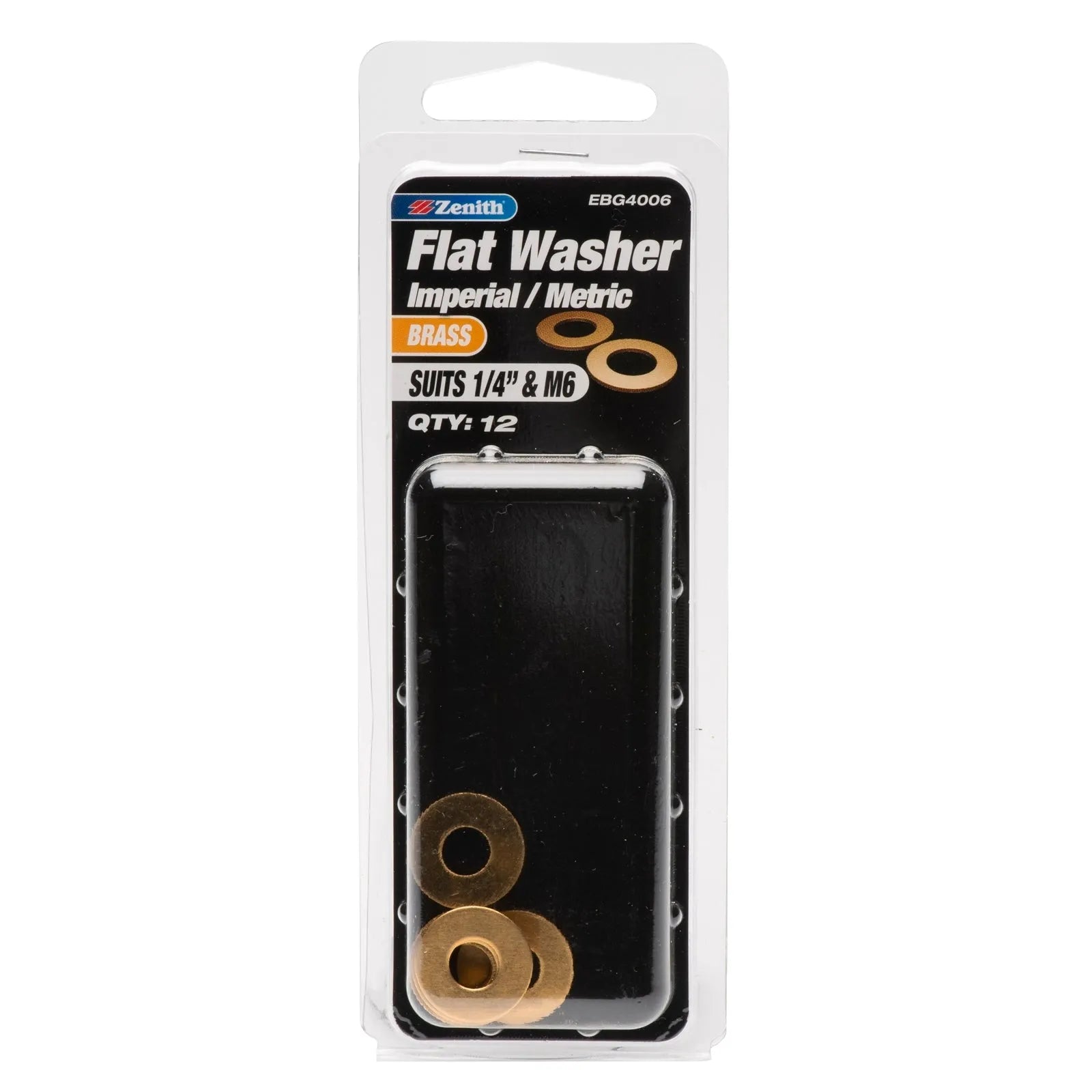Zenith Flat Washer Solid Brass 1/4" - 12 Pack