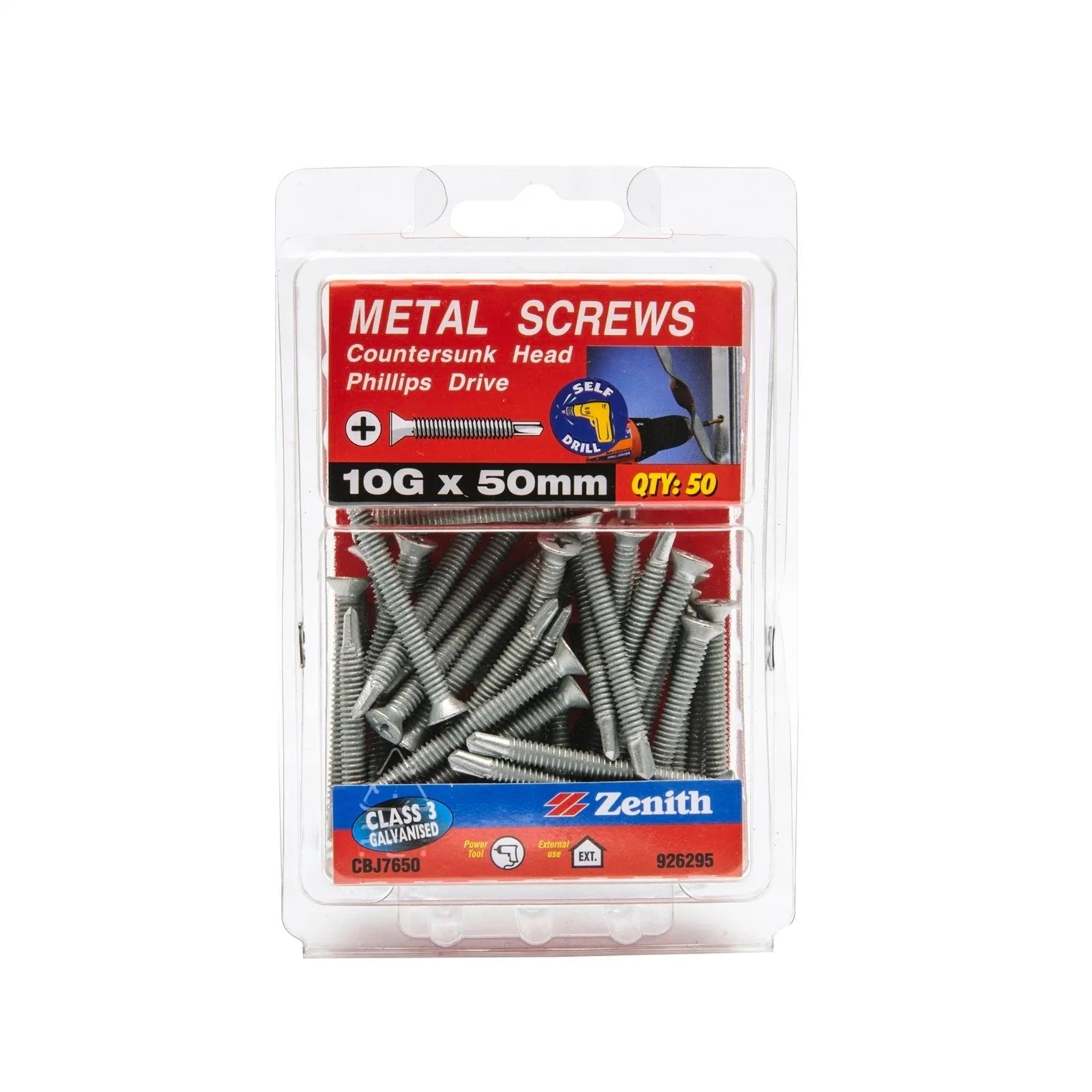 Zenith Metal Screws Countersunk Head Galv 10g x 50mm - 50 Pack