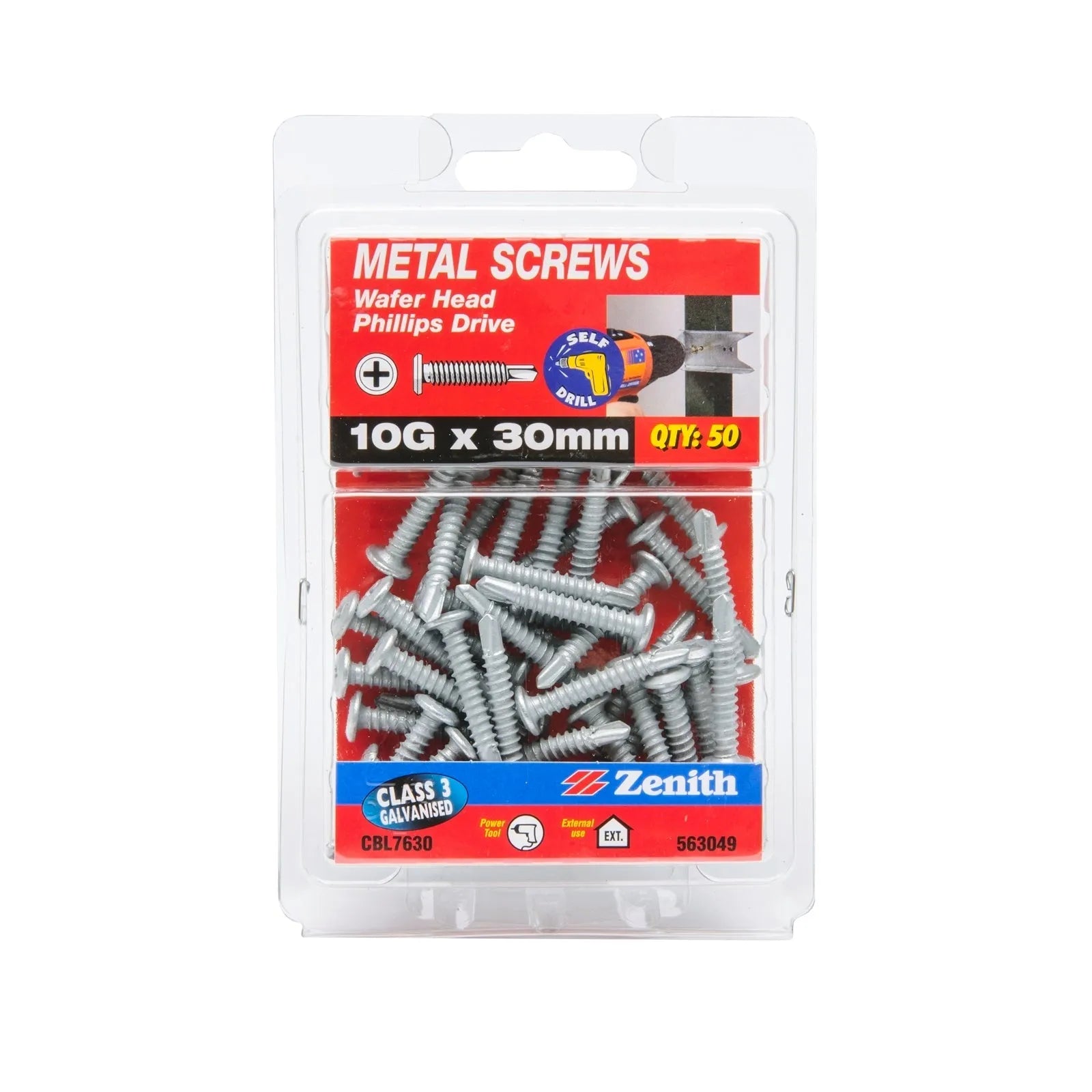 Zenith Metal Screws Wafer Head Galv 10g x 30mm - 100 Pack