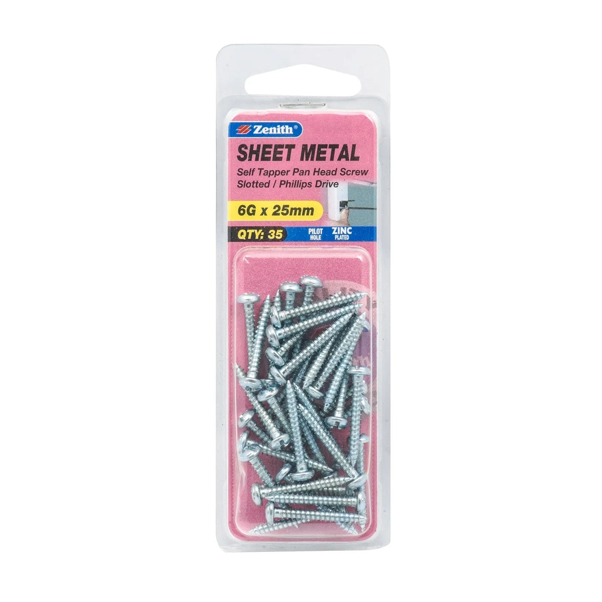 Zenith Self Tap Screw Pan ZP 6G x 25mm (35pk)
