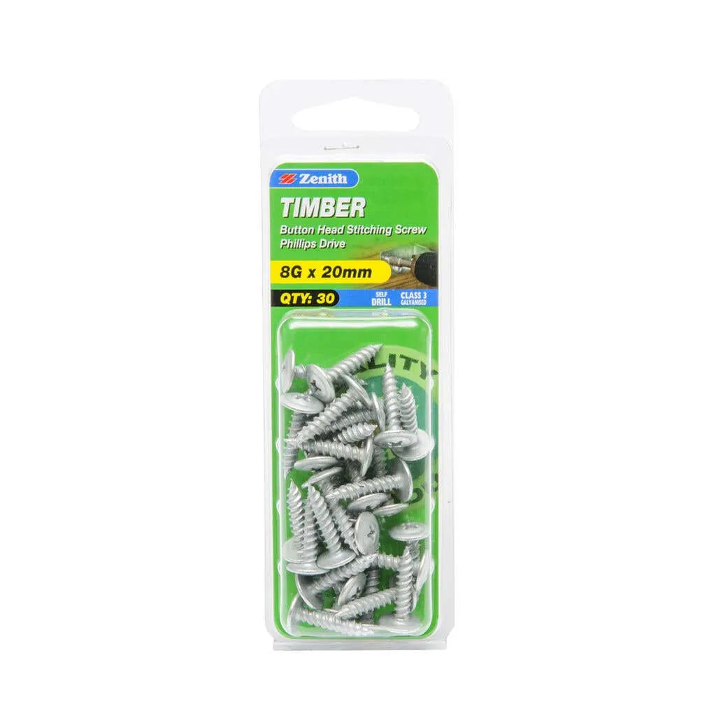Zenith Timber Screws Button Galv 8G x 20mm - 30 Pack