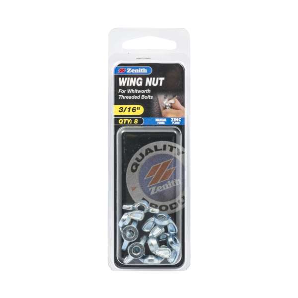 Zenith 3/16" Zinc Plated Wing Nuts - 8 Pack