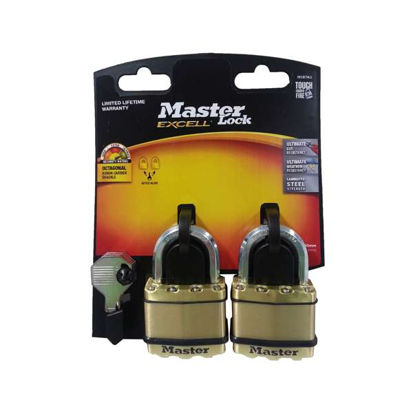 Master Lock Excell Padlock 50mm (25mm Shank) - 2 Pack