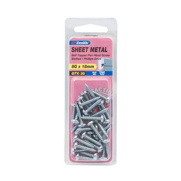 Zenith Self Tap Screw Pan ZP 8G x 18mm (30pk)