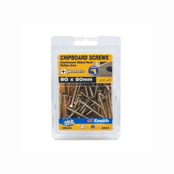 Zenith Chipboard Screw GP PHL 8G x 50mm (50pk)