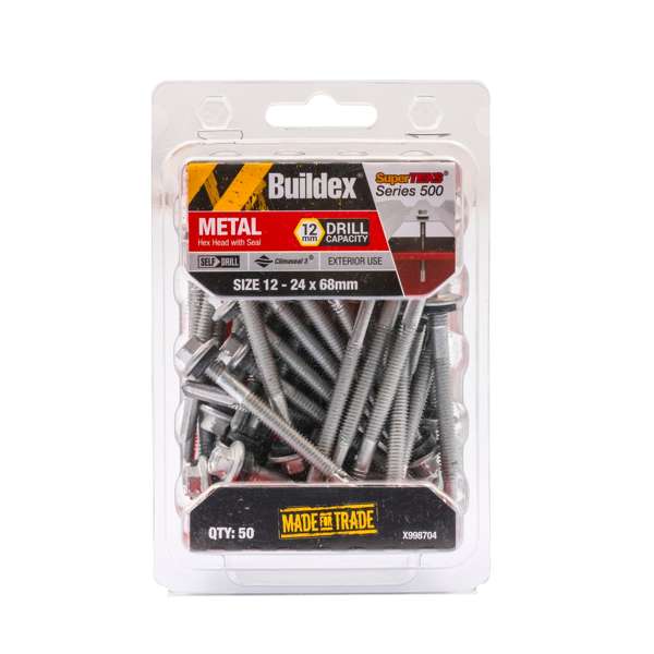 Buildex 12 - 24 x 68mm SuperTEKS Series 500 Hex Head Metal Screw - 50 Pack