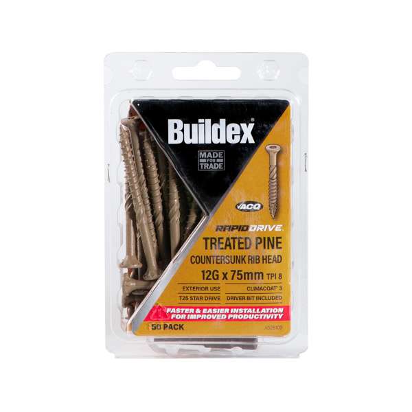 Buildex Screw T25 Star Drive Treated Pine Climacoat 12g x 75mm - 50 Pack