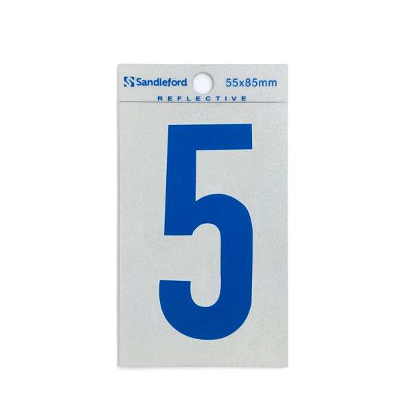 Sandleford 85mm Reflective Blue Self Adhesive House Number 5