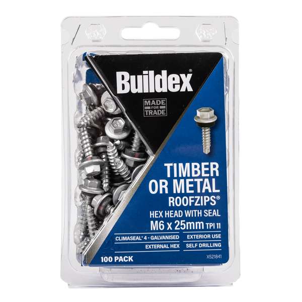 Buildex M6 x 25mm Roof Zip C4 Hex Head Screws - 100 Pack