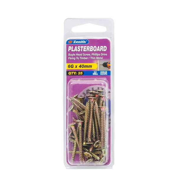 Zenith 6G - 18 x 40mm Needle Point Gold Passivated Plasterboard Screw - 35 Pack