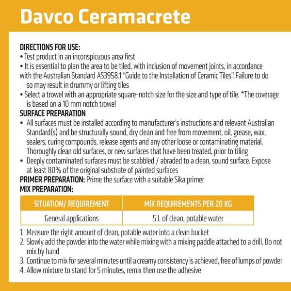 Davco Tile Adhesive Ceramacrete Wall & Floor Grey 20kg