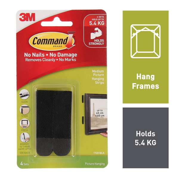 Command Picture Hanging Strips Black Medium - 4 Pack