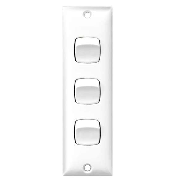 HPM Architrave Switch 3 Gang 10A White