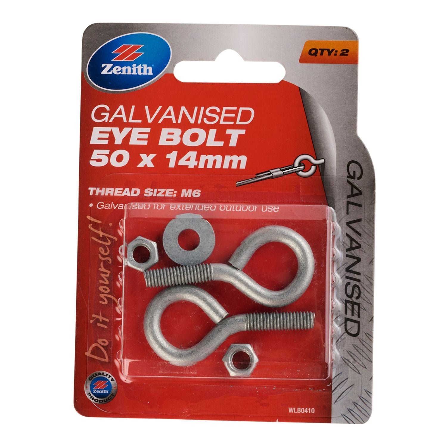 Zenith M12 x 250 x 30mm Galvanised Eye Bolt