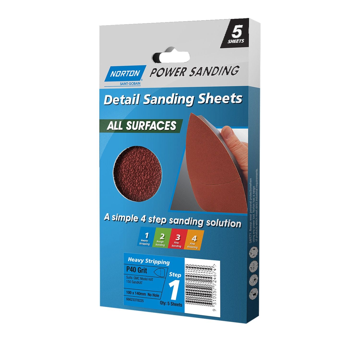Norton Sheets Sanding Detail 5H P60grit 100 x 140mm - 5 Pack