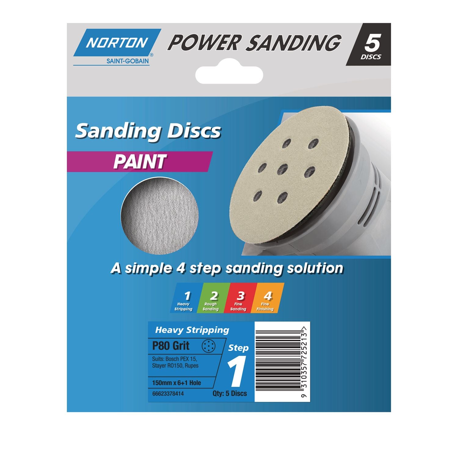 Norton Paint Sanding Sheet P80 Grit 100 x 140mm - 5 Pack