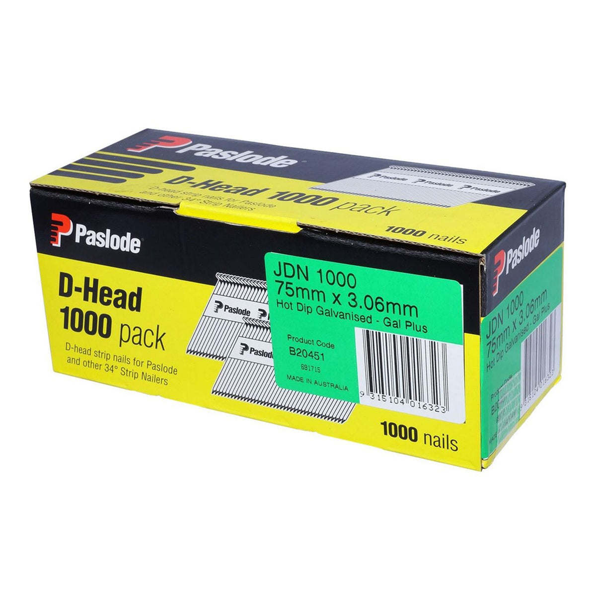 Paslode 90 x 3.15mm Hot Dip Galv D Head Framing Nail - 1000 Pack #B20455