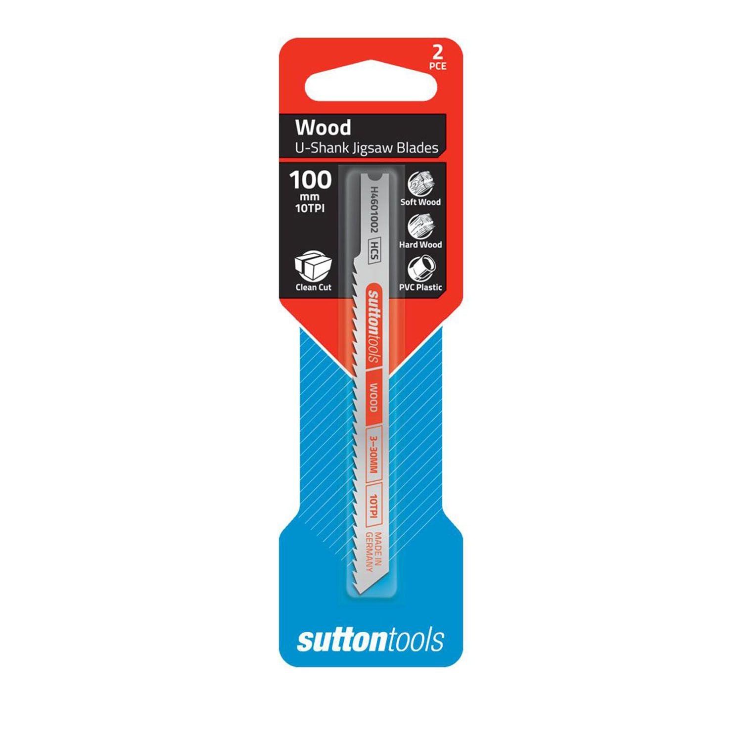 Sutton U-Shank Jigsaw Blade Wood Clean Cut 10 TPI 100mm - 2 Piece
