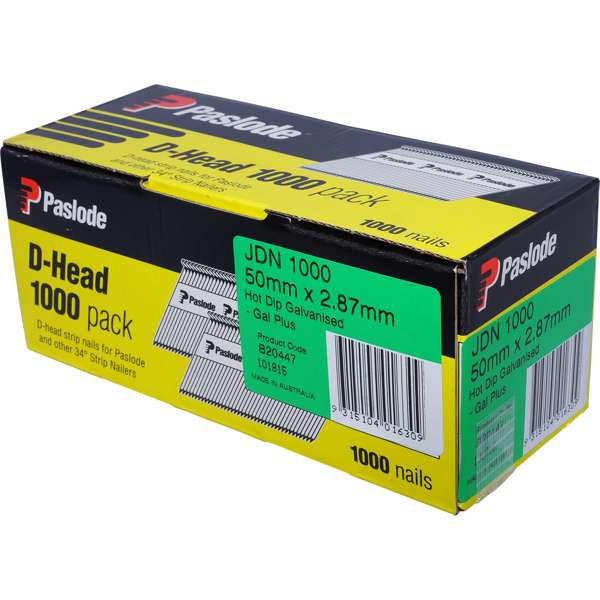 Paslode 50 x 2.87mm Hot Dip Galvanised D Head Framing Nail - 1000 Pack