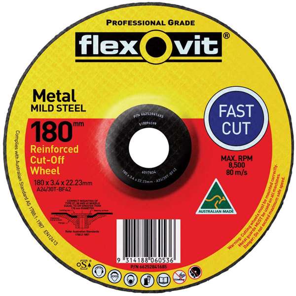 Flexovit Metal Cutting Wheel 180 x 3.4 x 22mm