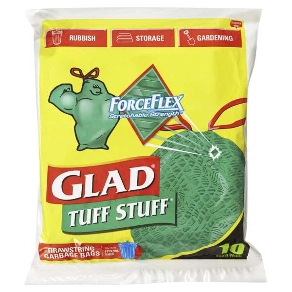 Glad Tuff Stuff Extra Wide Drawstring Garbage Bags - 10 Pack