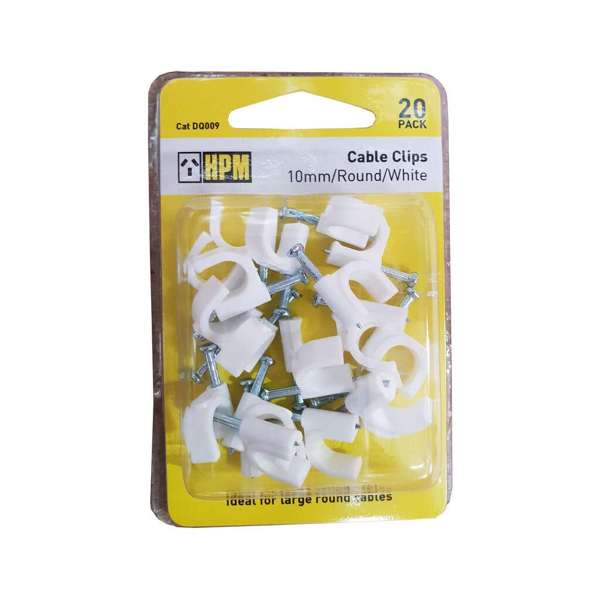 HPM Electrical Cable Clip Round 10mm White - 20 Pack