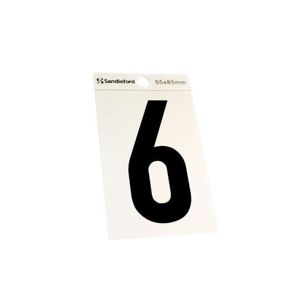 Sandleford 85mm Silver/Black Self Adhesive House Number 6