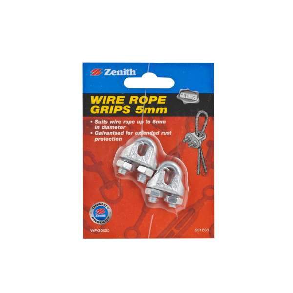 Zenith 5mm Galvanised Wire Rope Grip - 2 Pack