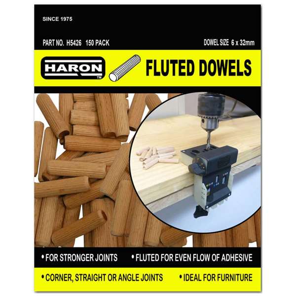 Haron Fluted Dowels 6 x 30mm ‚Äö√Ñ√Æ 150 Piece Pack