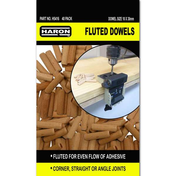 Haron Fluted Dowels 10 x 38mm ‚Äö√Ñ√Æ 40 Piece Pack