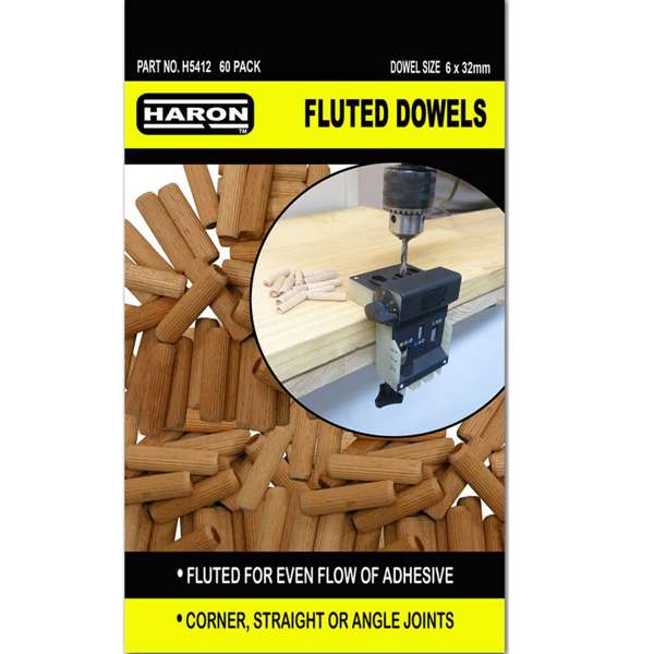 Haron Fluted Dowels 6 x 30mm ‚Äö√Ñ√Æ 60 Piece Pack