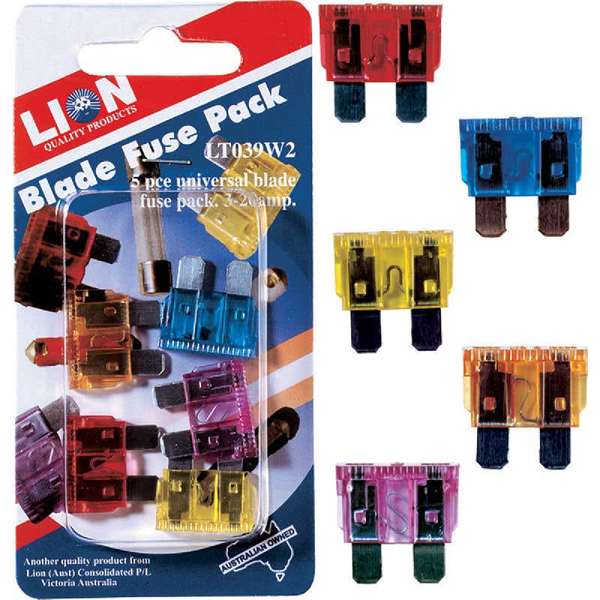 Lion 3-20A Universal Blade Fuse Pack - 5 Piece