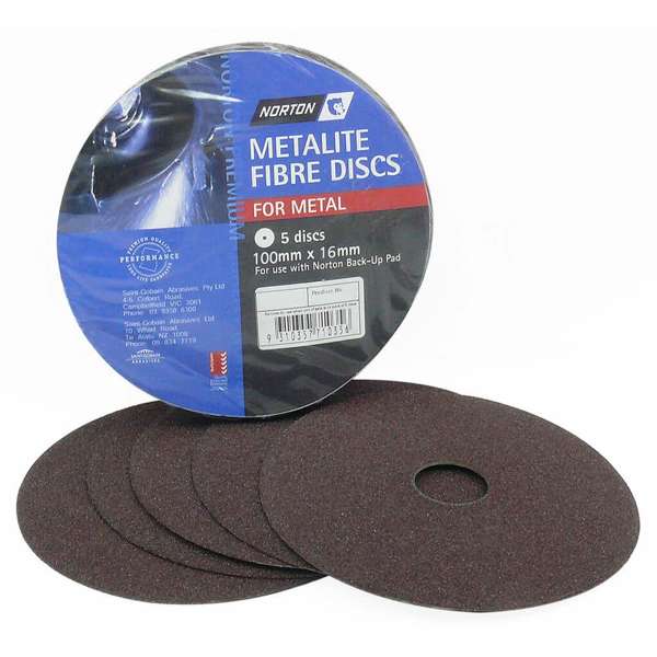 Norton Metalite Fibre Disc 100 x 16mm P16 - 5 Pack