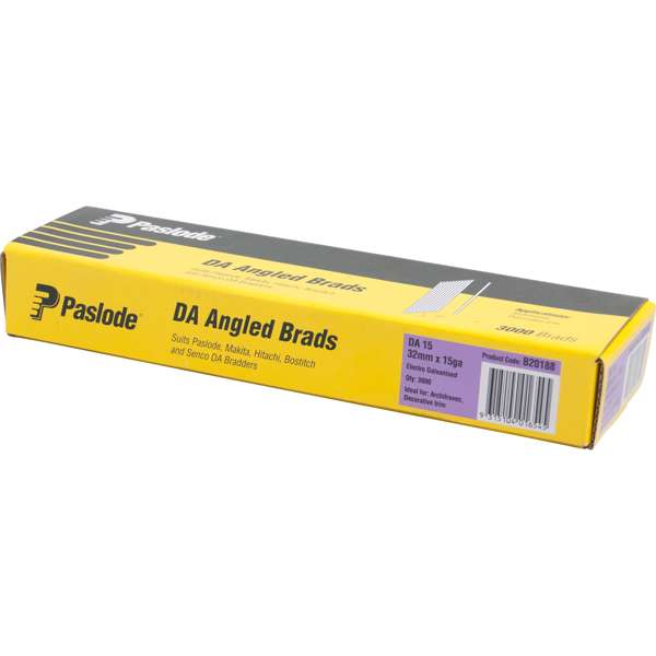 Paslode 32mm Electro Galvanised DA Angle Brad Nails - 3000 Pack