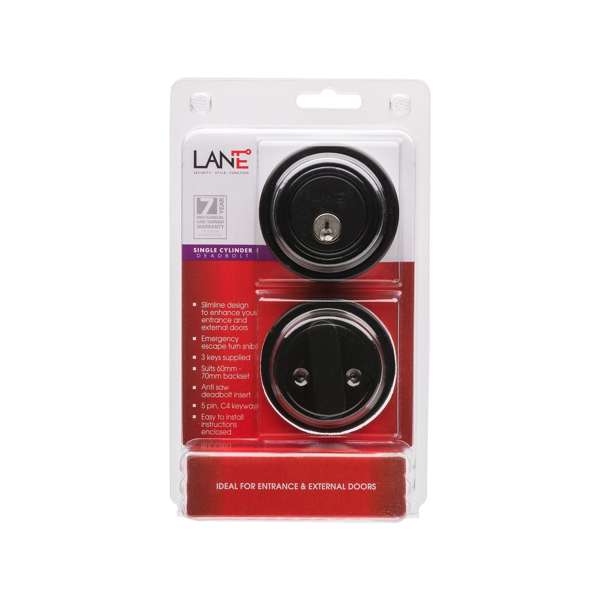 Lane Slimline Single Cylinder Deadbolt Round Matte Black