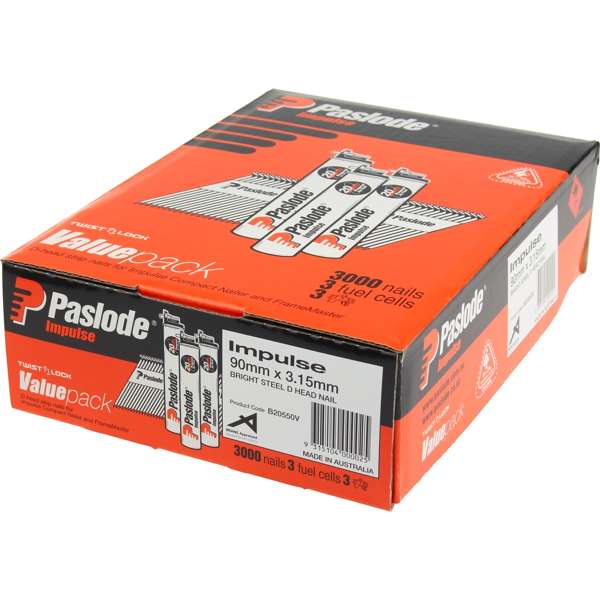 Paslode 90 x 3.15mm Bright D Head Impulse Nail - 3000 Pack