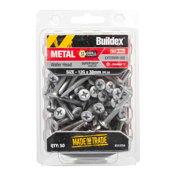 Buildex Metal Superteks C3 Wafer Head Screws 12g x 38mm Bx50