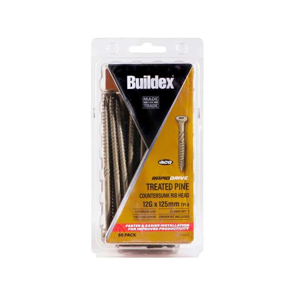 Buildex Screw T25 Star Drive Treated Pine Climacoat 12g x 125mm - 50 Pack