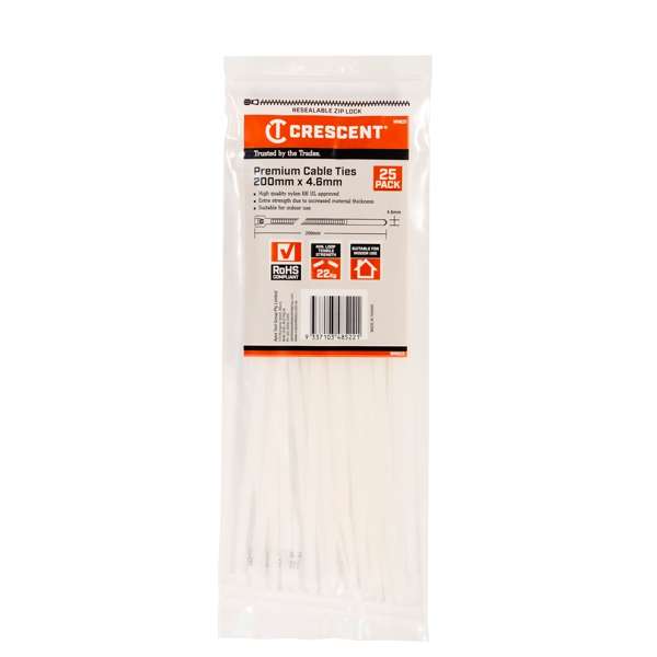 Crescent Cable Ties Natural 200mm x 4.6mm - 25 Pack