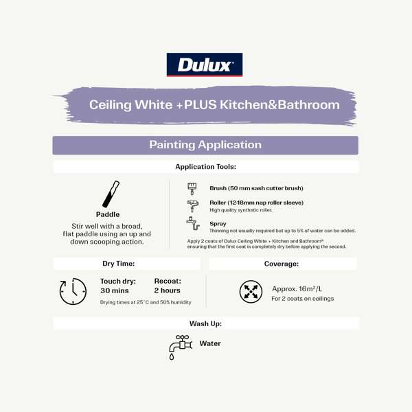 Dulux Ceiling White Plus Kitchen & Bathroom 2L