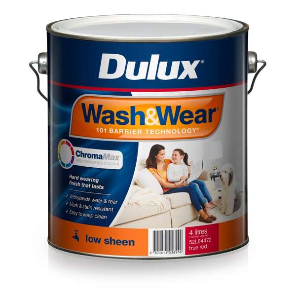 Dulux 4L Wash&Wear Low Sheen True Red Interior Paint