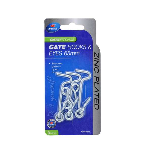 Zenith Gate Hook & Eye Zinc Plated 65mm - 3 Piece